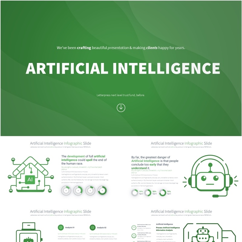 AI人工智能信息图PPT模板Artificial intelligence - Color 02 (Green)