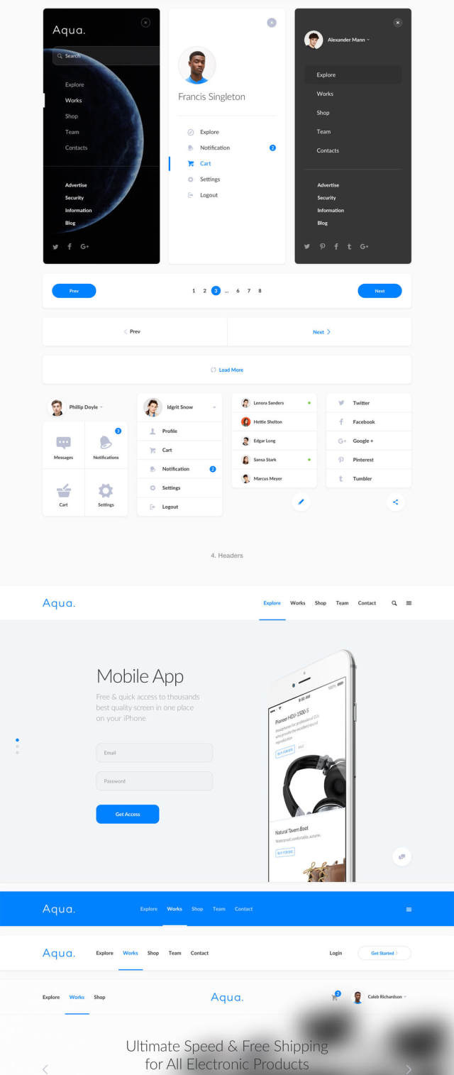 适用于Photoshop和Sketch的Aqua Web UI工具包,Aqua 适用于Photoshop和Sketch的Aqua Web UI工具包,Aqua