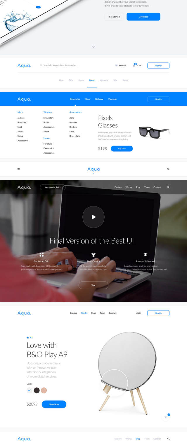 适用于Photoshop和Sketch的Aqua Web UI工具包,Aqua 适用于Photoshop和Sketch的Aqua Web UI工具包,Aqua