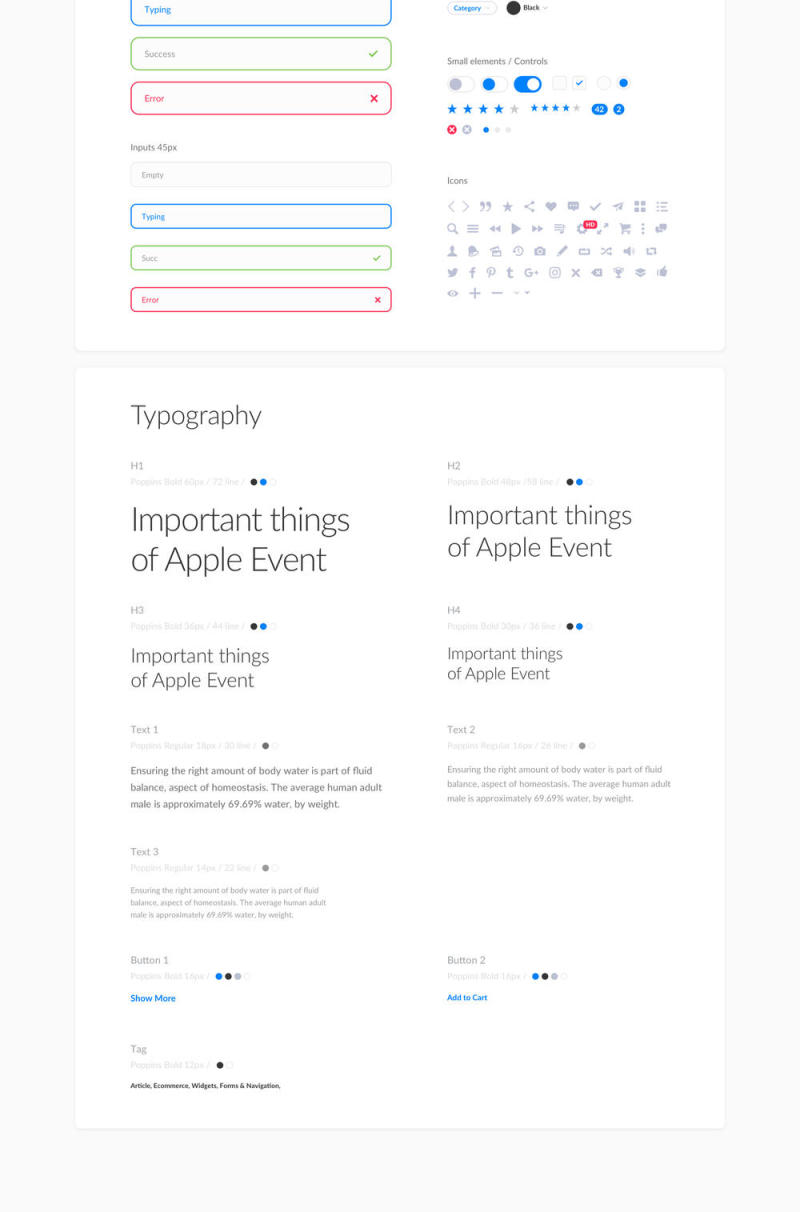 适用于Photoshop和Sketch的Aqua Web UI工具包，Aqua