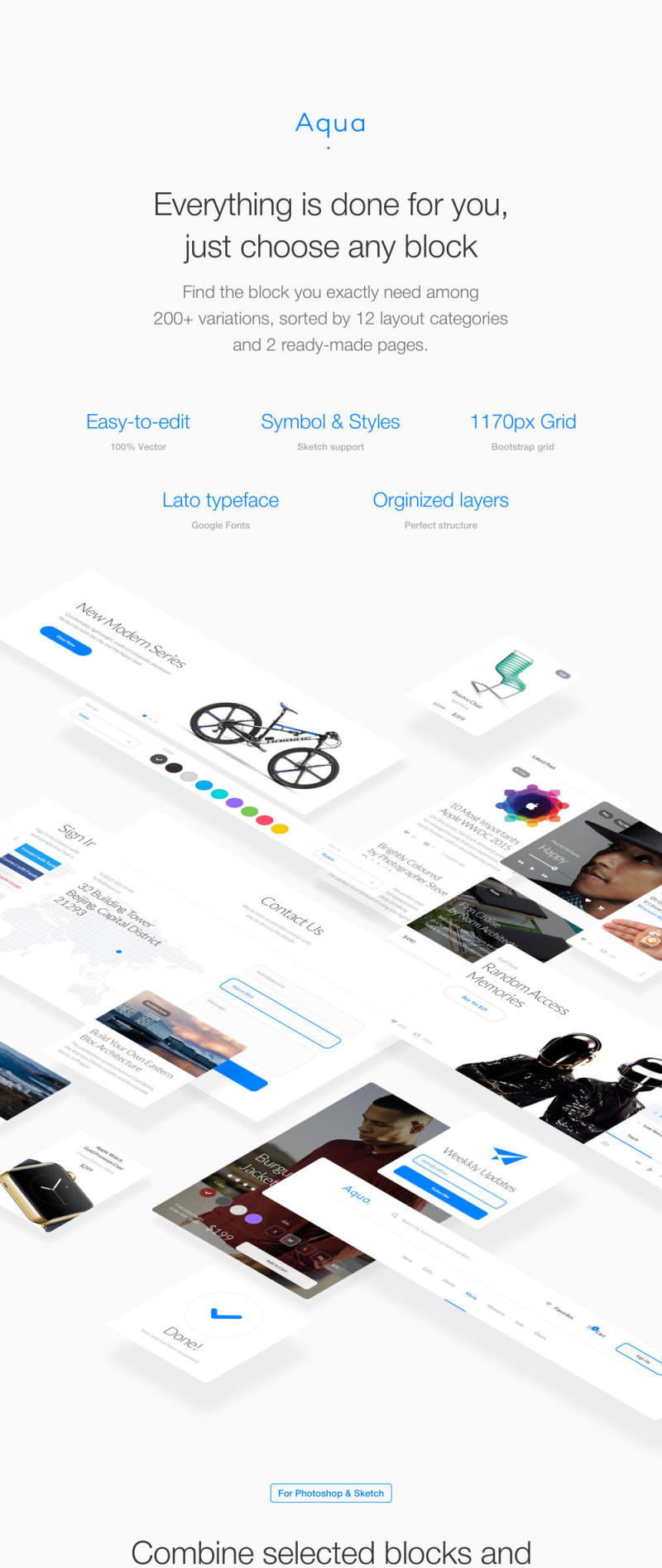 适用于Photoshop和Sketch的Aqua Web UI工具包，Aqua