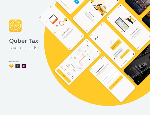 Kuber Taxi Driver UI套件采用Sketch，XD和Figma，KUBER Taxi App UI UX Kit设计