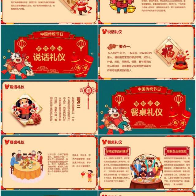 国潮风牛年新年中国传统节日春节礼仪介绍PPT模板