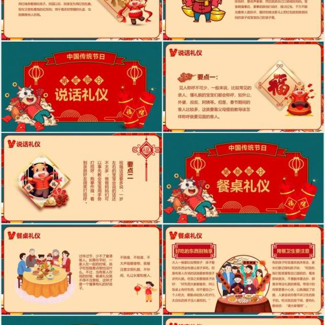 国潮风牛年新年中国传统节日春节礼仪介绍PPT模板 国潮风牛年新年中国传统节日春节礼仪介绍PPT模板