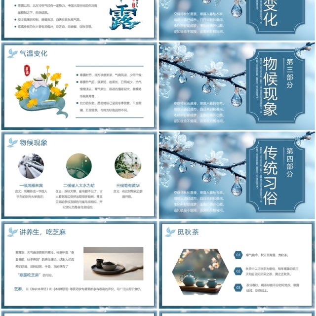 蓝色简约风二十四节气之寒露介绍PPT模板