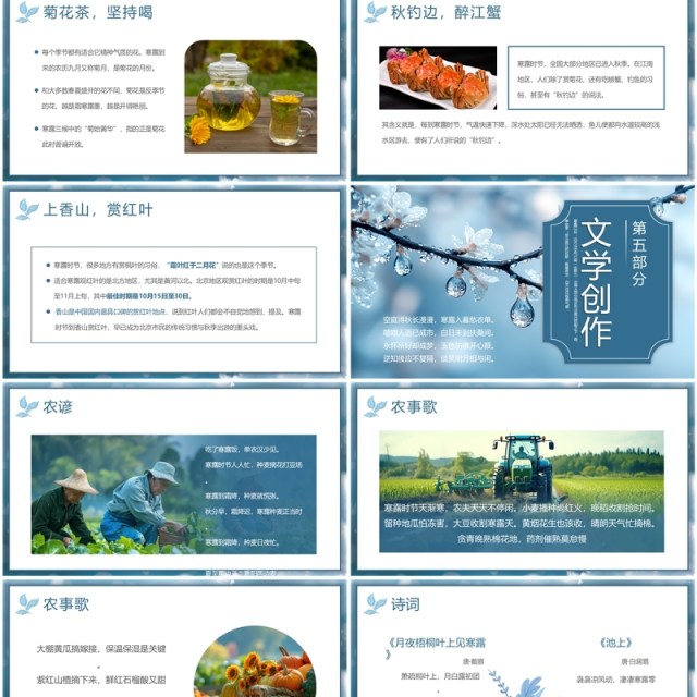 蓝色简约风二十四节气之寒露介绍PPT模板 蓝色简约风二十四节气之寒露介绍PPT模板