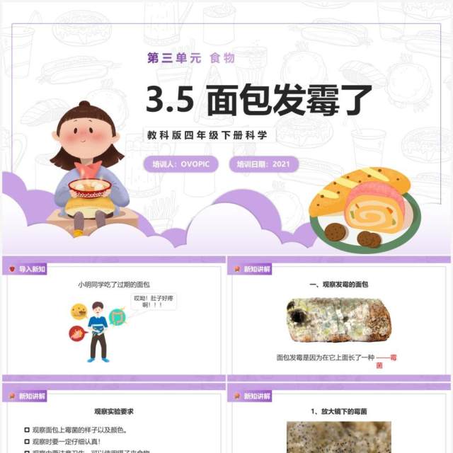教科版四年级下册面包发霉了课件PPT模板 教科版四年级下册面包发霉了课件PPT模板
