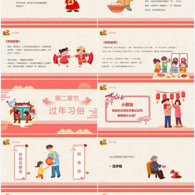 卡通中国风幼儿园过新年介绍PPT模板