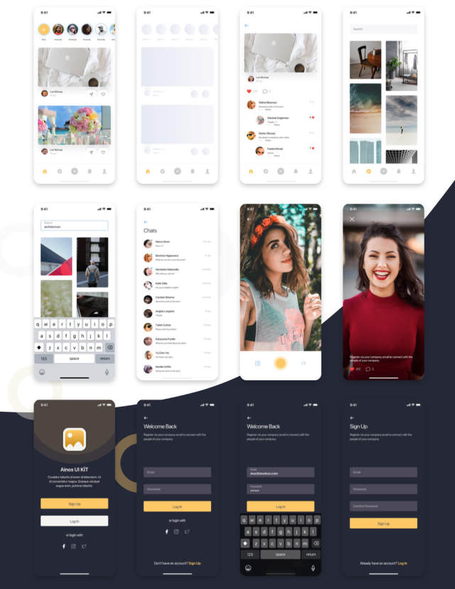 Ainos Social App UI工具包，使用Sketch，XD和Figma，Ainos Social App UI / UX工具包设计