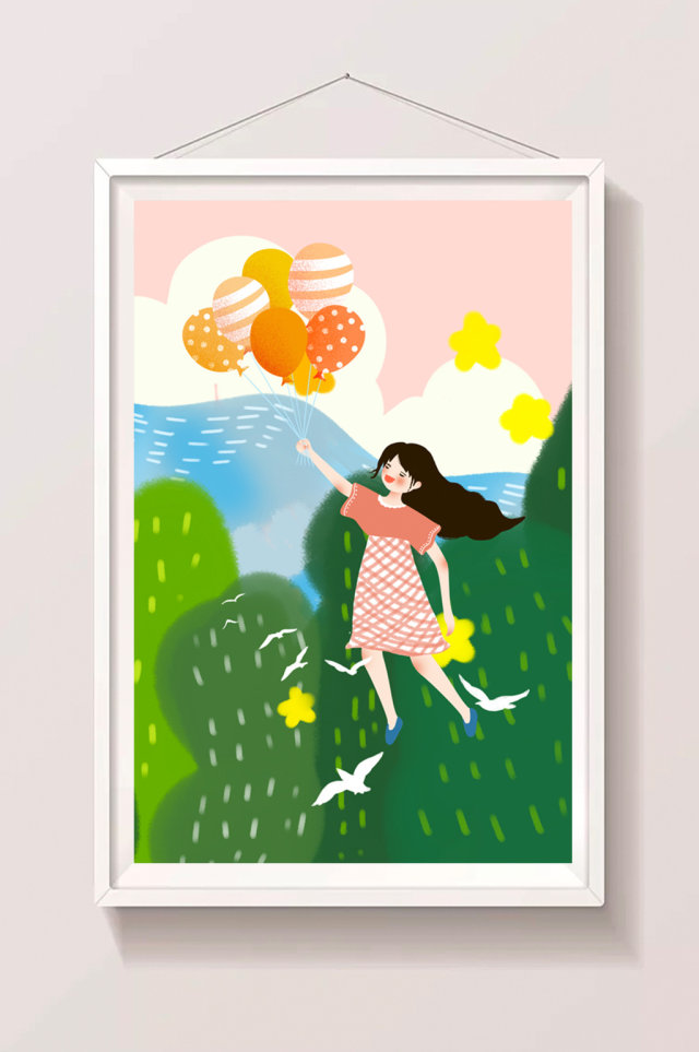 粉色梦幻暑假生活女孩插画 粉色梦幻暑假生活女孩插画