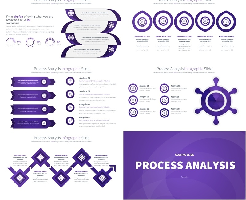 深紫色流程过程分析PPT模板素材Process Analysis - Color 07 (Deep Purple)