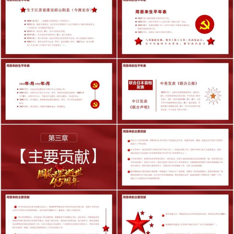 简约党政风纪念周恩来同志逝世45周年通用PPT模板