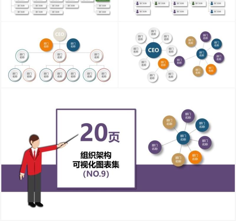 紫色企业组织架构可视化图表集PPT模板