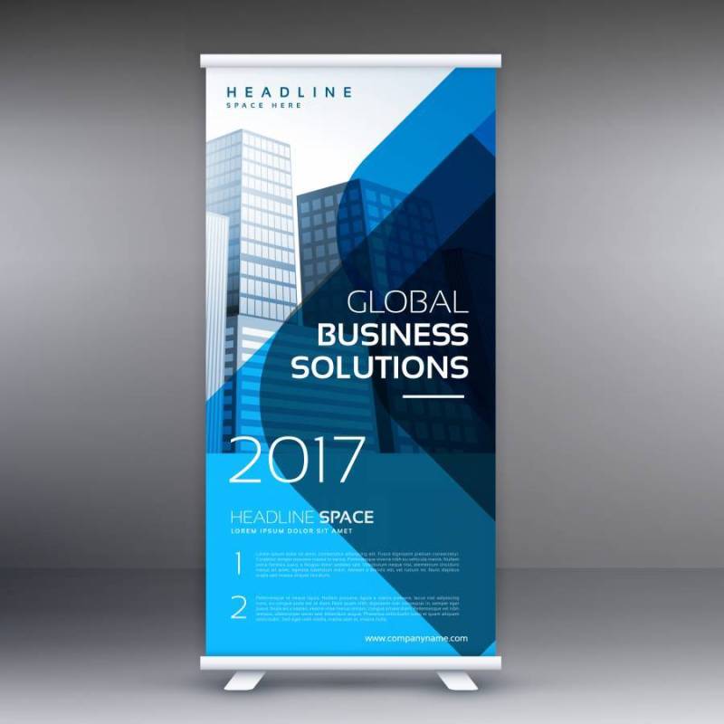 蓝色卷起横幅设计模板