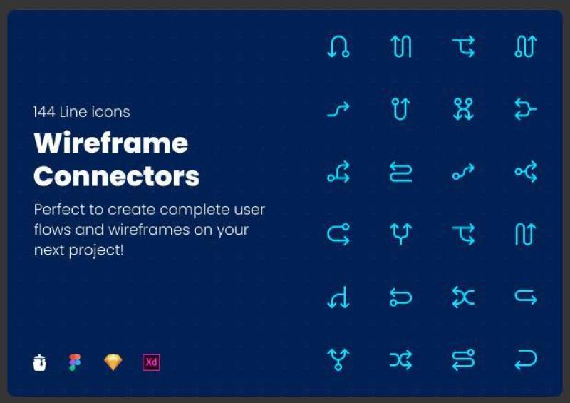 线框连接器图标包-144个线图标Wireframe Connectors Icon Pack - 144 Line icons