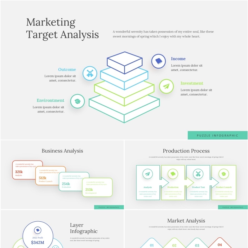 淡绿简约商业分层信息图ppt素材