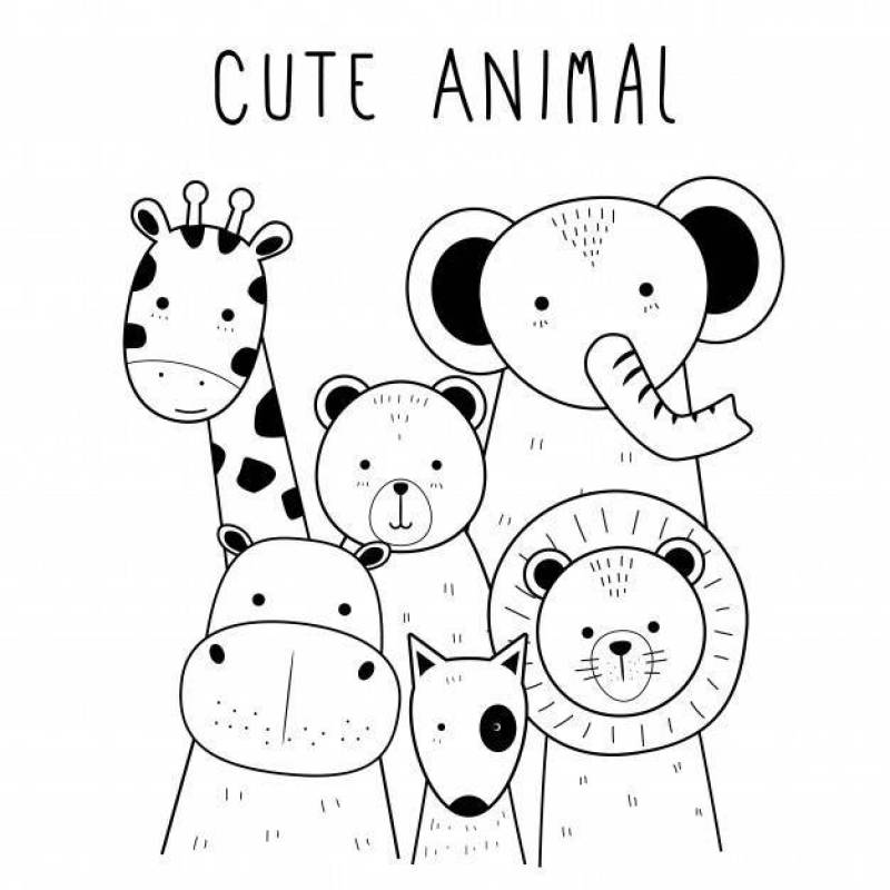 可爱的细线动物卡通涂鸦