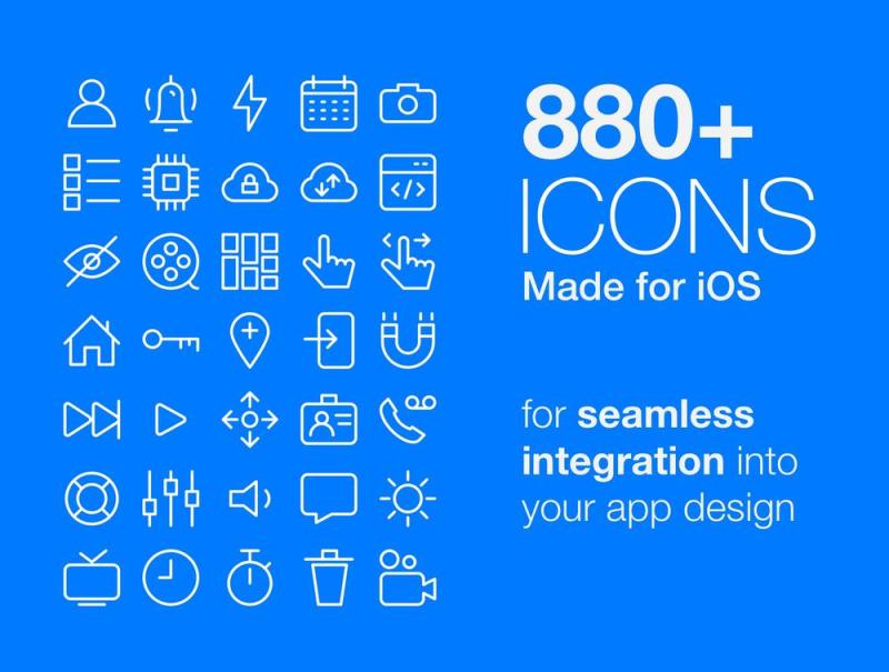 880项多优质的图标进行无缝集成，图标包 - 专为iOS版