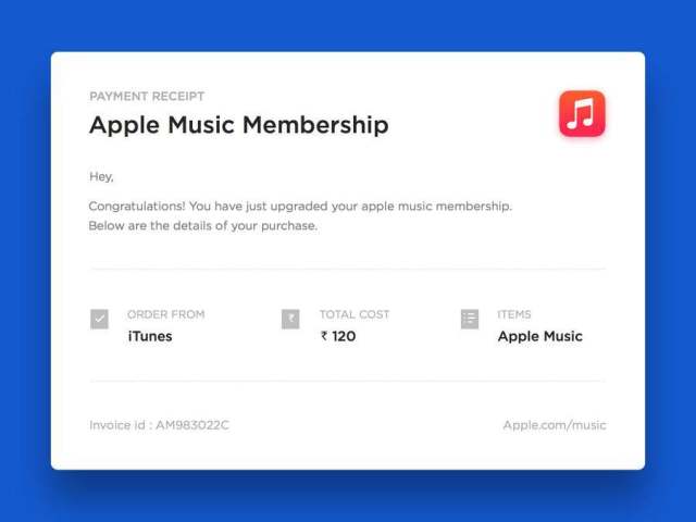 Apple Music 邮件票据