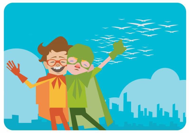 两个男孩与超级英雄服装矢量