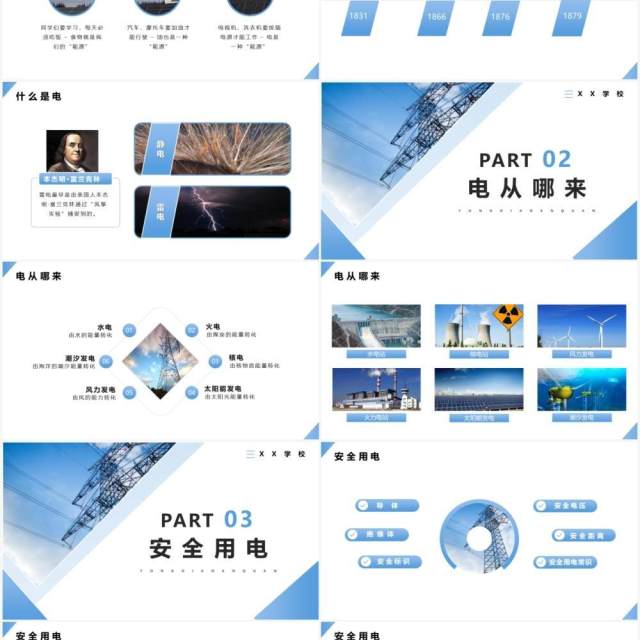 蓝色商务风用电安全知识科普PPT模版