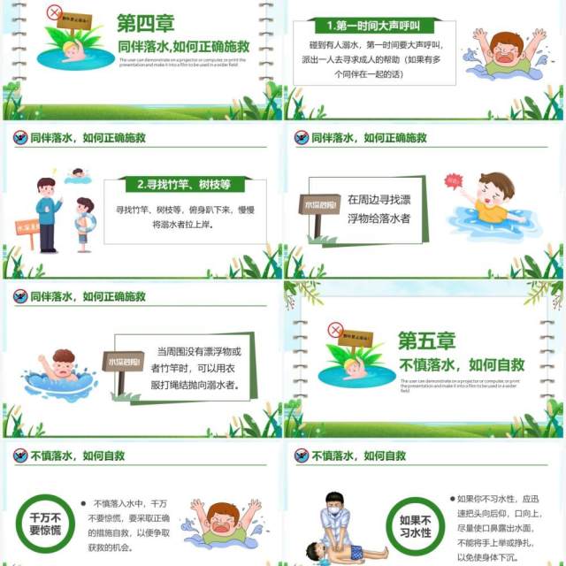 绿色卡通小学生防溺水安全教育PPT模板 绿色卡通小学生防溺水安全教育PPT模板