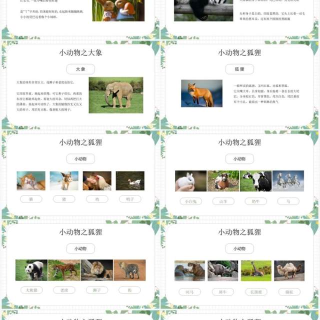 绿色卡通风认识小动物PPT模板 绿色卡通风认识小动物PPT模板