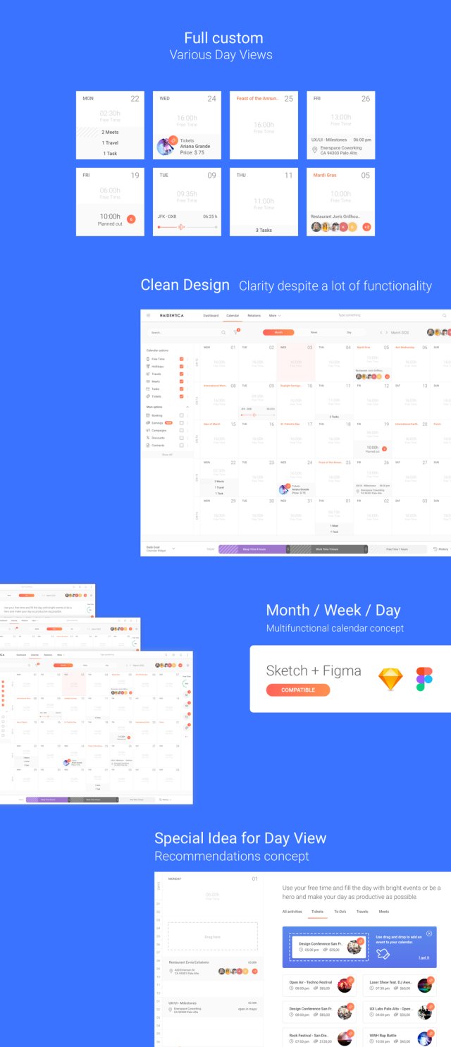 非常干净的设计和结构。易于定制。准备好StartUp Idea,多功能日历UI套件 非常干净的设计和结构。易于定制。准备好StartUp Idea,多功能日历UI套件