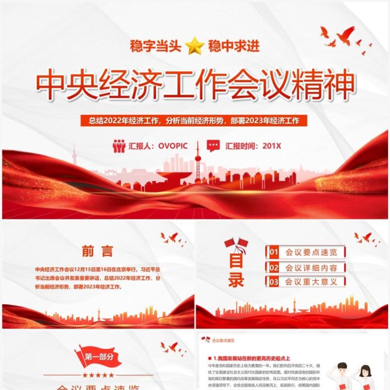 红色简约风中央经济工作会议精神报告PPT模板