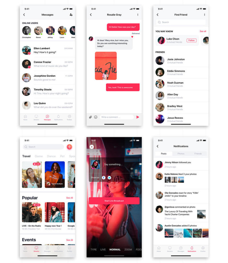 使用Sketch，XD和FIGMA，Jazam设计的社交移动UI工具包 - 社交移动应用UI工具包