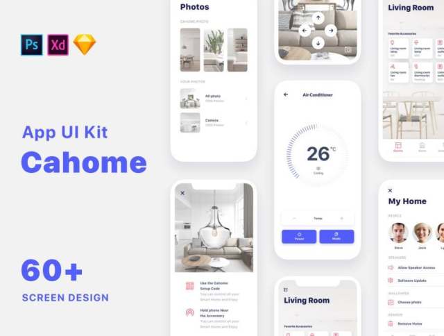 60+ Screen UI Kit智能家居移动应用程序,包括Sketch,Photoshop,Adobe XD,Cahome UI Kit 60+ Screen UI Kit智能家居移动应用程序,包括Sketch,Photoshop,Adobe XD,Cahome UI Kit