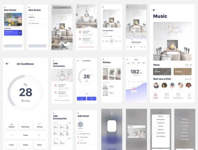 60+ Screen UI Kit智能家居移动应用程序，包括Sketch，Photoshop，Adobe XD，Cahome UI Kit