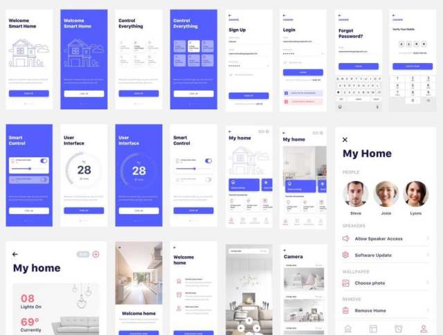 60+ Screen UI Kit智能家居移动应用程序，包括Sketch，Photoshop，Adobe XD，Cahome UI Kit