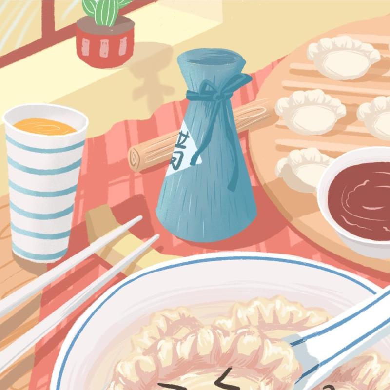中国传统文化二十四节气冬至插画海报背景配图PSD竖版素材8