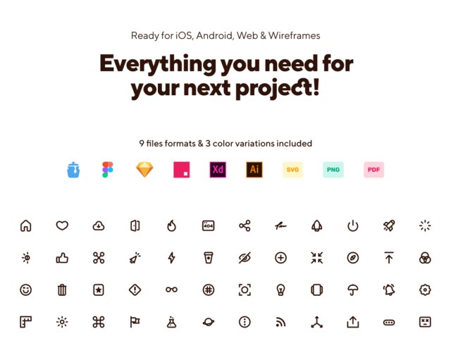 180个图标完善启动任何项目。对于素描，FIGMA Illustrator和Adobe XD，INVISION＆IconJar，UI要点图标包