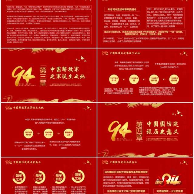 红色党政风中国人民解放军建军94周年纪念日教育宣传PPT模板(1)
