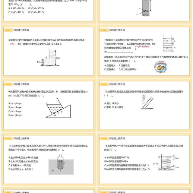 部编版八年级物理下册液体压强的特点和计算公式课件PPT模板