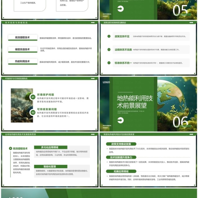 绿色简约风地热能利用技术研究与应用PPT模板 绿色简约风地热能利用技术研究与应用PPT模板
