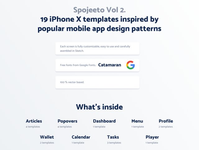 具有19个iPhone X模板的极简主义UI KIT,受到流行的移动应用程序设计模式的启发。 2 - Spojeeto移动应用UI工具包 具有19个iPhone X模板的极简主义UI KIT,受到流行的移动应用程序设计模式的启发。 2 - Spojeeto移动应用UI工具包