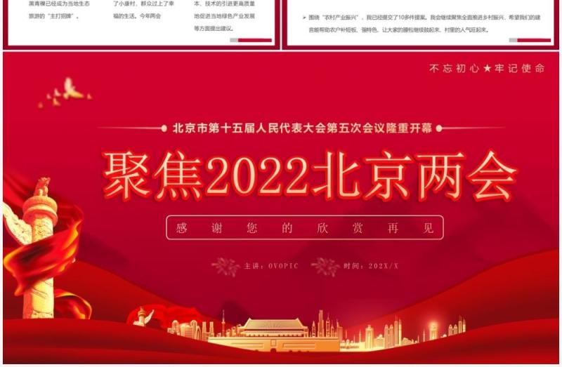 红色党政风聚焦2022北京两会PPT模板