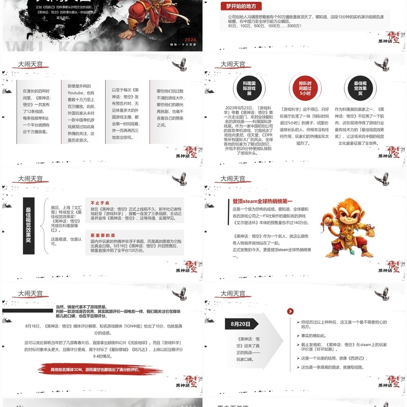 黑色水墨创意风黑神话悟空介绍PPT模板