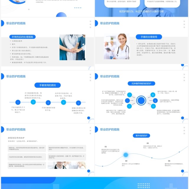 蓝色简约风护士职业安全防护PPT模板
