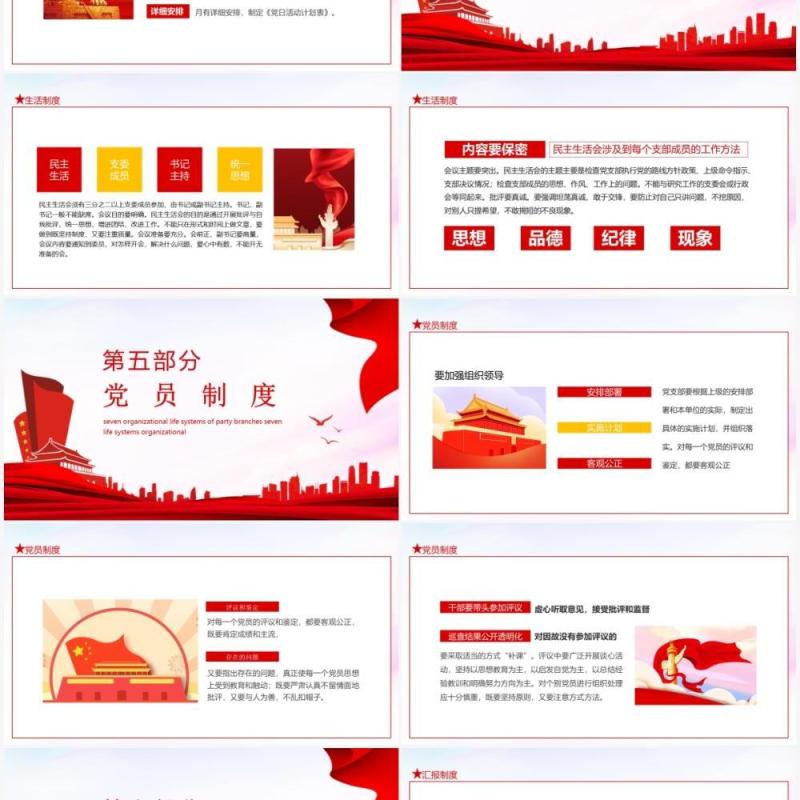 党支部七项组织生活制度党员民生生活专题党课动态PPT模板