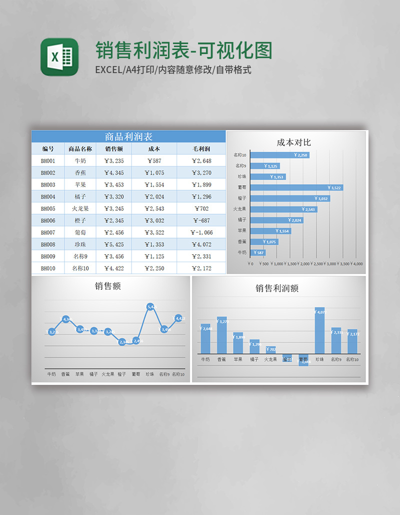 销售利润表-可视化图Excel模板