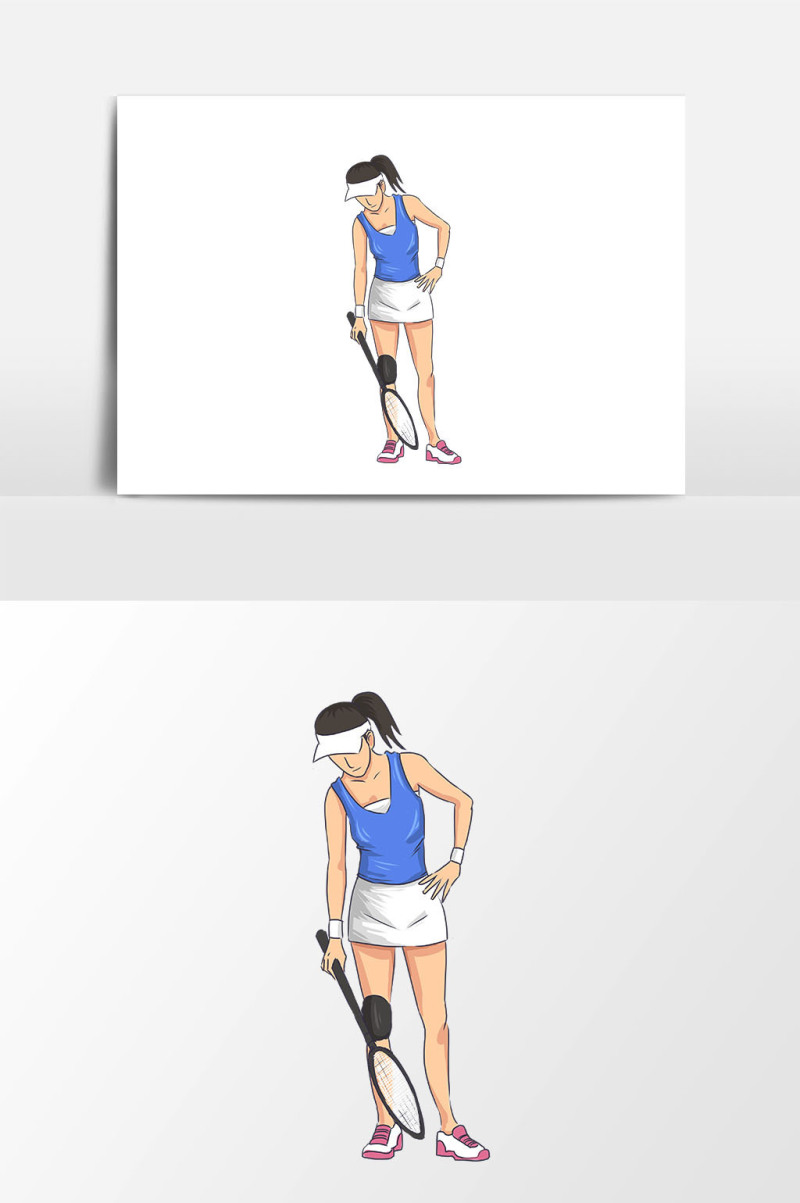 手绘卡通女孩网球插画素材