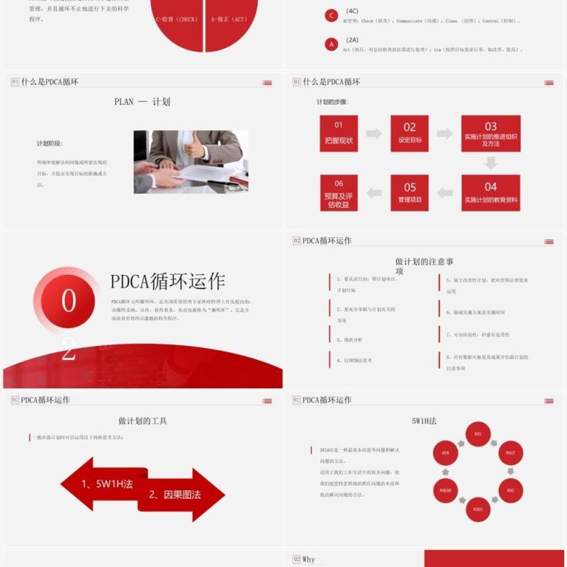 红色商务风pdca循环管理公司团队管理PPT模板