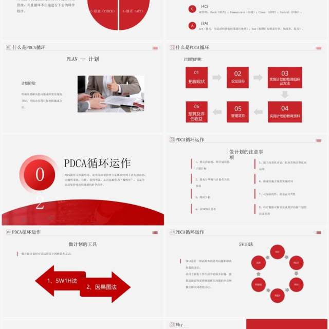 红色商务风pdca循环管理公司团队管理PPT模板