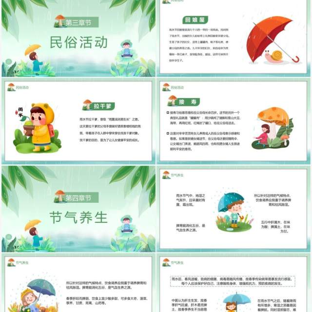 绿色卡通风传统二十四节气之雨水PPT模板 绿色卡通风传统二十四节气之雨水PPT模板