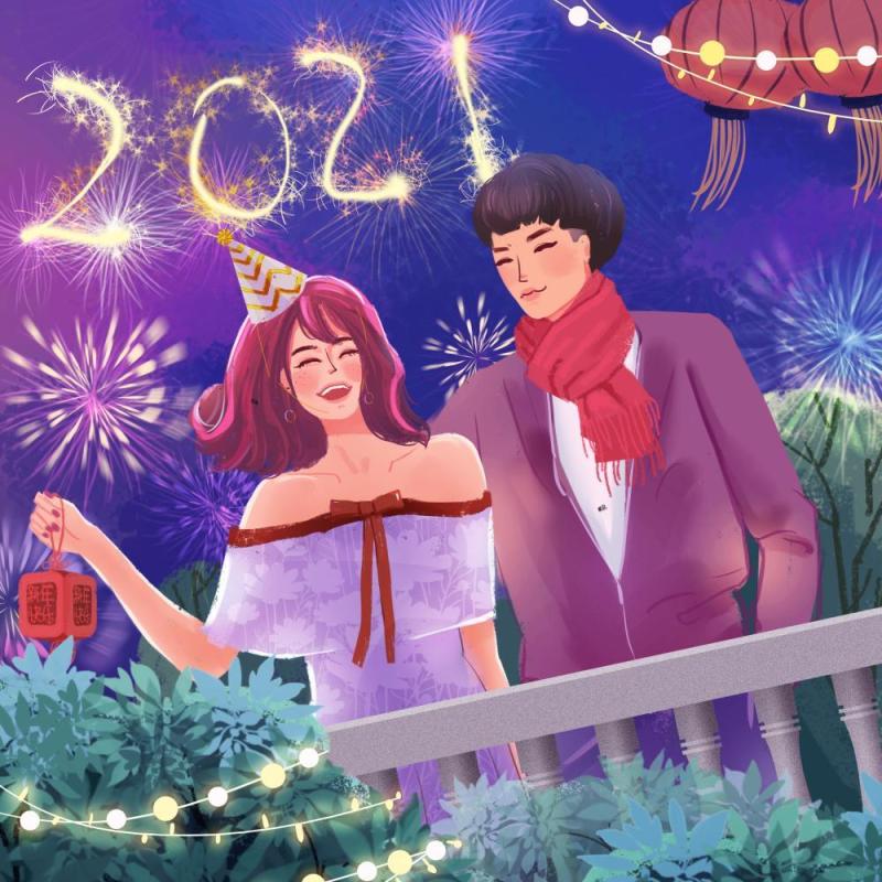 新年元旦2021跨年人物插画PSD设计素材59
