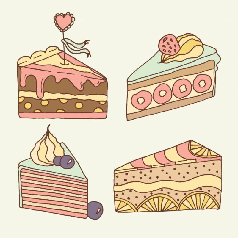矢量蛋糕插画。一套4手绘制的蛋糕。